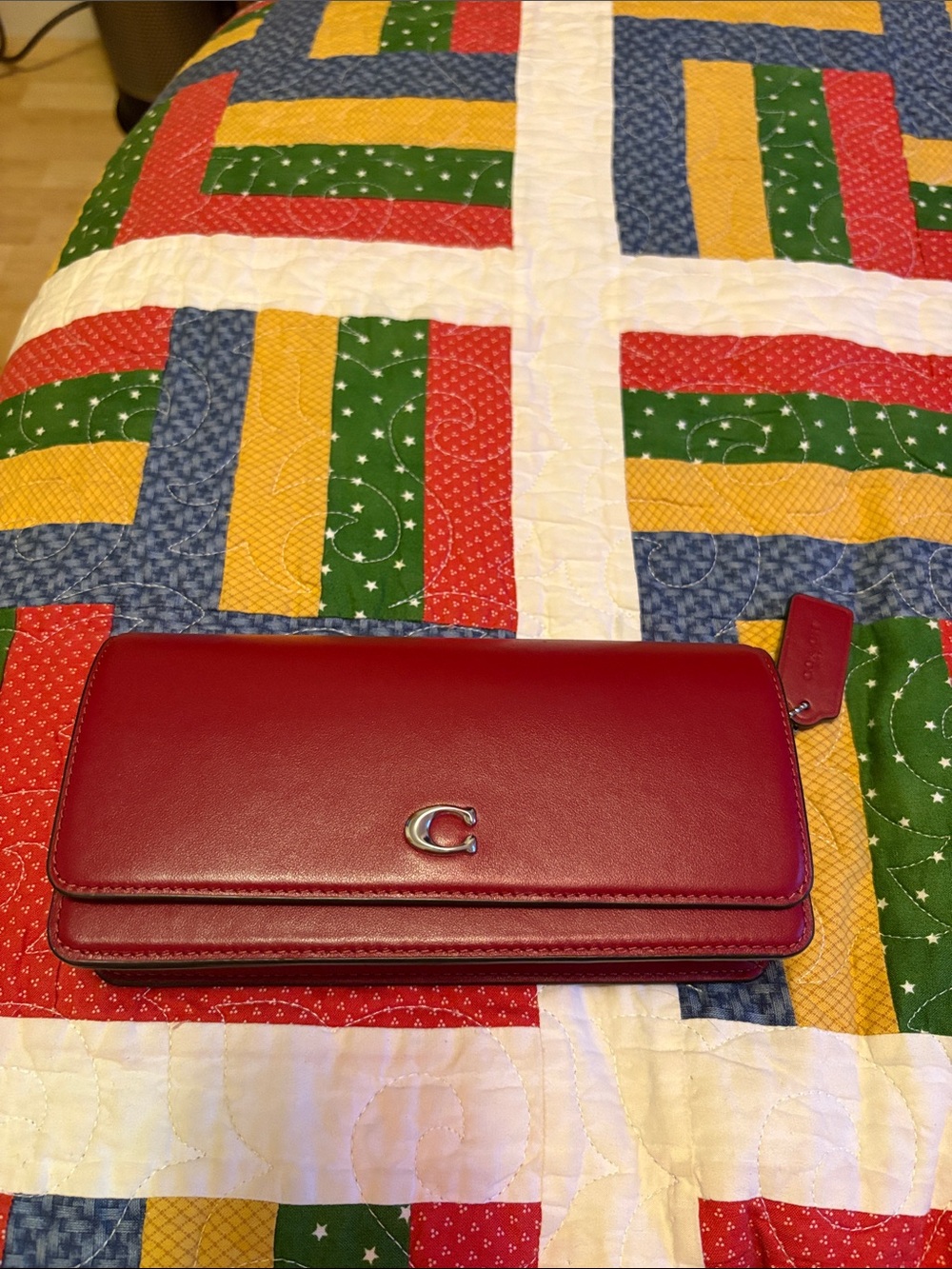 Coach Red Leather Evie Long Wallet with Chain